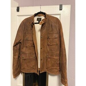 Lucky Brand Biker Jacket Mens Size M Brown Button Collared Lined Mid-Length